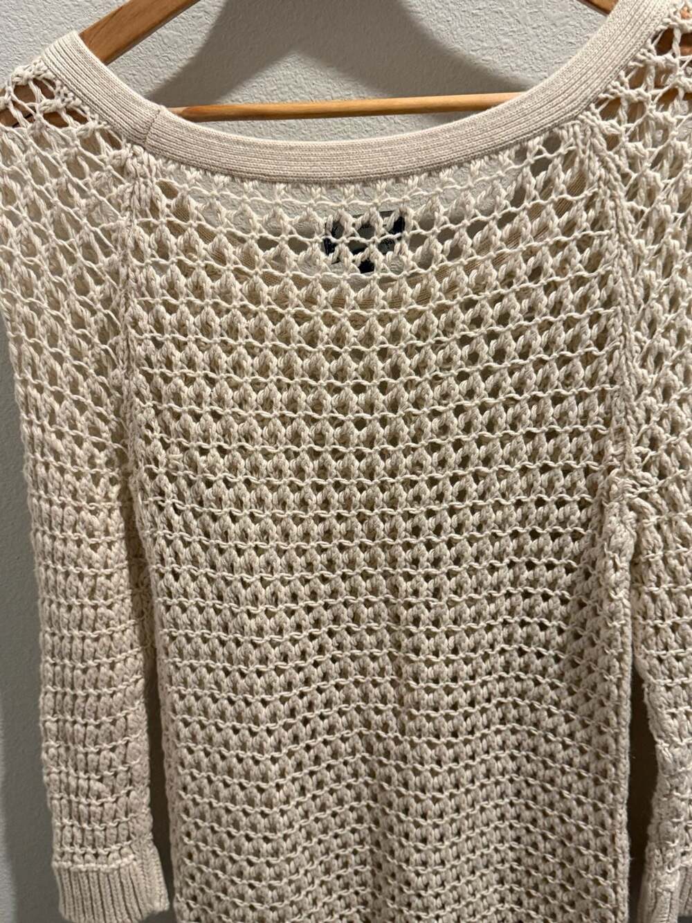 American Eagle Outfitters Cream Open Knit Crochet Fisherman Pullover Sweater - Picture 10 of 11